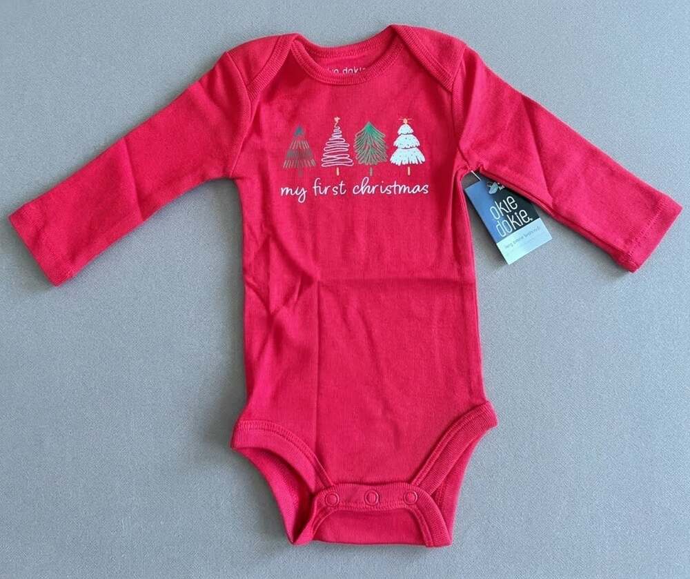 Okie Dokie Baby Long Sleeve Bodysuit My First Christmas Red Size 6M